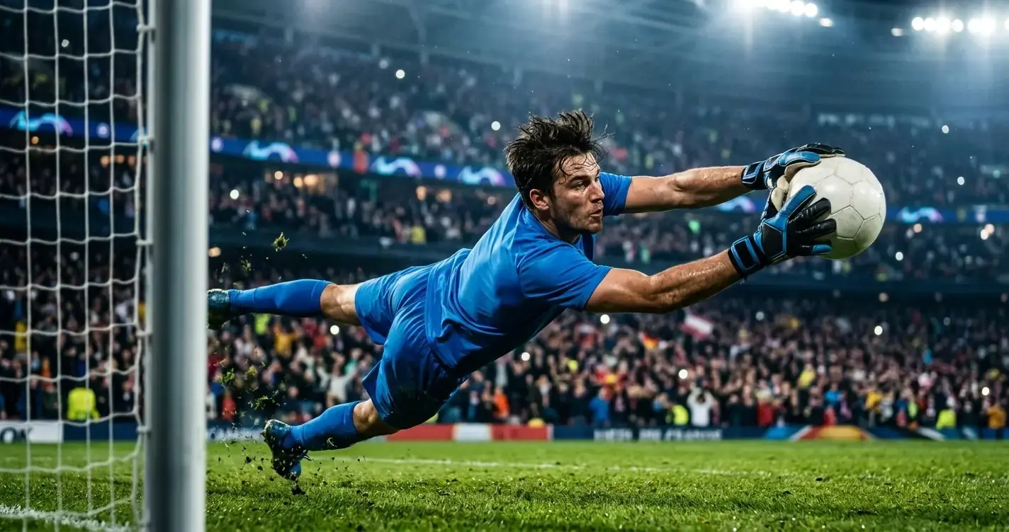 Il portiere di Capo Verde vola a respingere un tiro in tuffo durante una partita serale