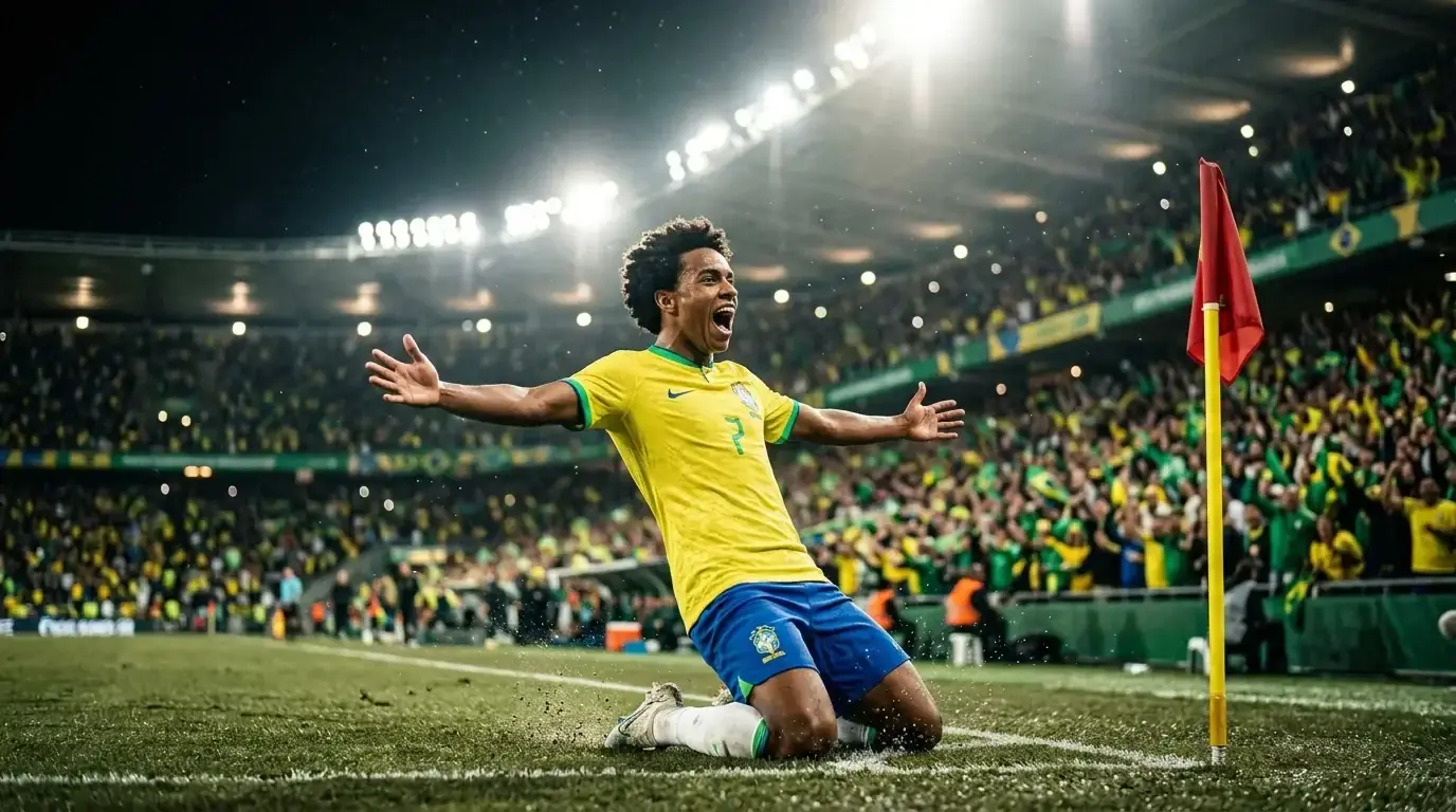 Esultanza Brasile dopo il gol al 90+5 di Martinelli contro il Giappone ai Mondiali 2026