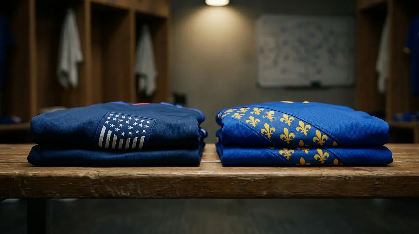 Lo stemma USA e quello della Bosnia su due maglie schierate prima del calcio d'inizio agli ottavi dei Mondiali 2026